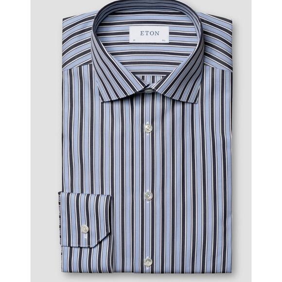 Eton Navy Striped Supima 120 Poplin Shirt 40-15-3/4